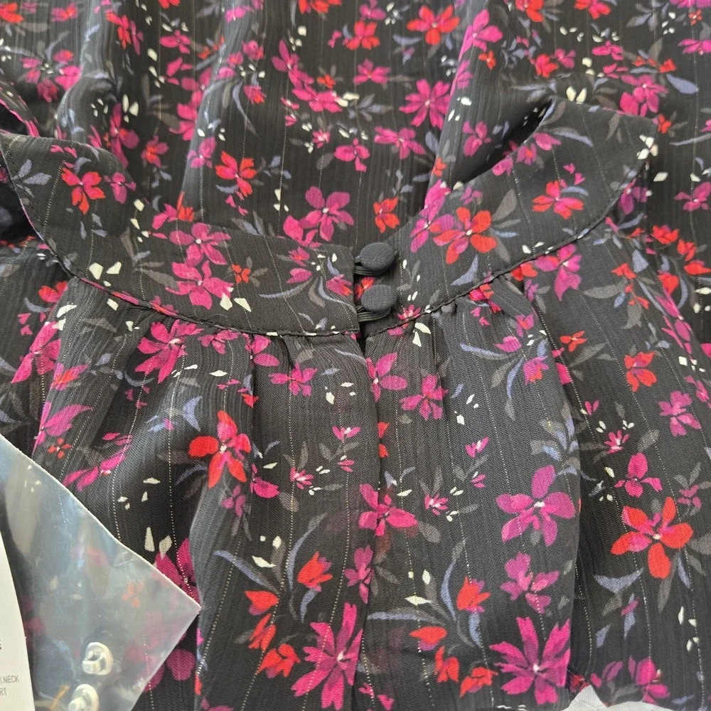 NWT Torrid Crinkle Lurex Chiffon Halter Top Black Floral‎ Flowy Bow 3X 22-24 - Picture 9 of 12